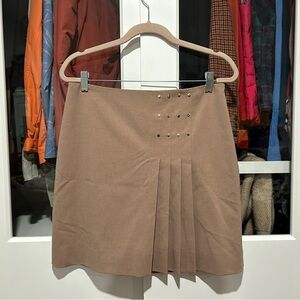 Worth Tan Skirt with Pleat and Stud Detail